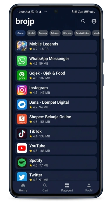Tampilan katalog aplikasi brojp