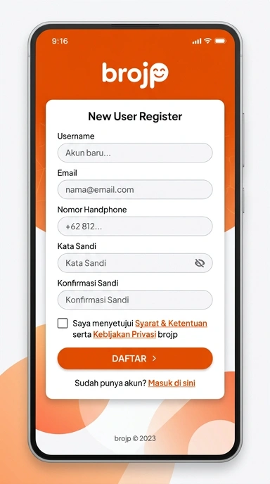 Tampilan halaman daftar brojp