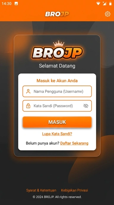 Tampilan halaman login brojp